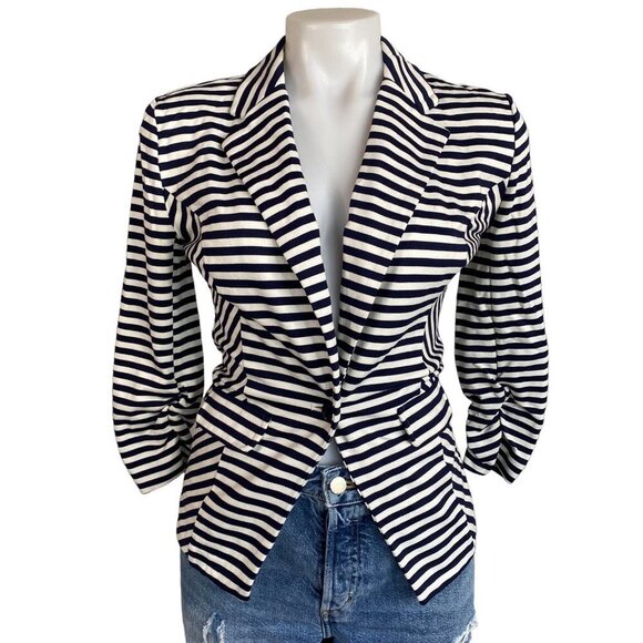 Body Central Jackets & Blazers - Body Central Striped Blazer Button White Navy Blue Blazer Coat Size S